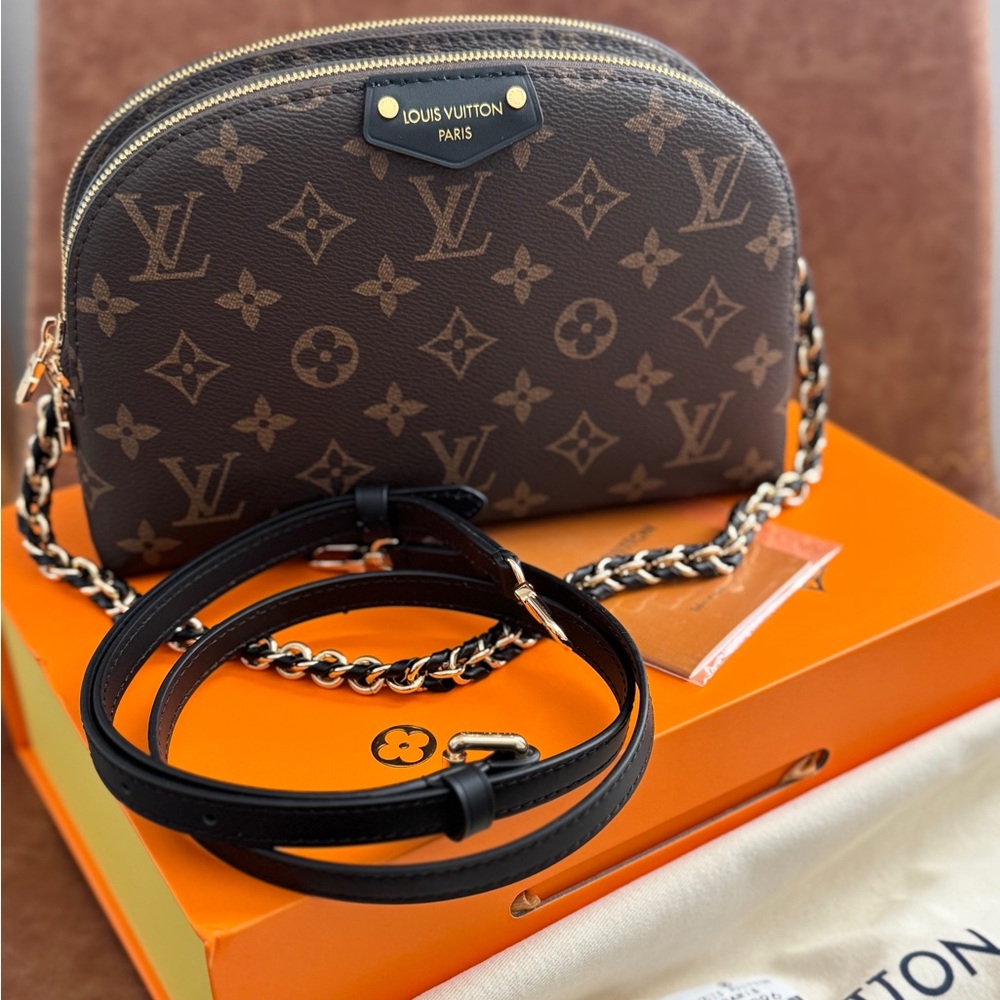 Inspired Brown Monogram Crossbody Bag with Chain Strap